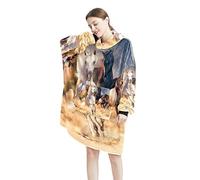 Wearable Blanket Hoodie 3D Horse Riding Oversized Hooded for Women,Comfy Sweatshirt
