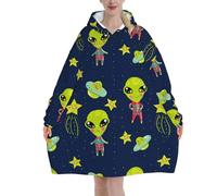 Wearable Blanket Hoodie, Alien Pattern Oversized Flannel Sweatshirt Blanket for Men Women