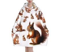 Wearable Blanket Hoodie Cute Squirrel Print Oversized Blankets Sweatshirt With Pocket, Super Warm Flannel Hooded Blanket Pullover For Adults Women Men