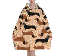 Wearable Blanket Hoodie, Floral Dachshunds Dog Pattern Oversized Flannel Sweatshirt Blanket for Men Women