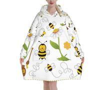 Wearable Blanket Hoodie For Adults Flying Bees Daisy Honey Print Oversized Warm Hooded Sweatshirt With Pockets Unisex For Men Women Teens