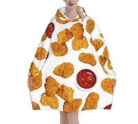 Wearable Blanket Hoodie for Women - Oversized Comfy Flannel Hoodie Blanket Sweatshirt, Snuggly Chicken Nuggets Ketchup Printed Hooded Blanket, Cozy Gifts for Teen Girls Sister Women