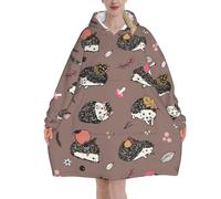 Wearable Blanket Hoodie, Hedgehog Forest Animals Pattern Oversized Flannel Sweatshirt Blanket for Men Women