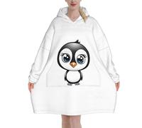 Wearable Blanket Hoodie I Love Penguins Print Oversized Blankets Sweatshirt With Pocket, Super Warm Flannel Hooded Blanket Pullover For Adults Women Men