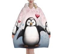 Wearable Blanket Hoodie I Love Penguins Print Oversized Blankets Sweatshirt With Pocket, Super Warm Flannel Hooded Blanket Pullover For Adults Women Men