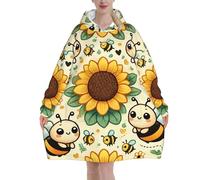 Wearable Blanket Hoodie Oversized Sunflower Bee Cute Large Hooded Blanket Jumper For Men,Women