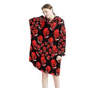 Wearable Blanket Hoodie Red Boxing Gloves Pattern Black Oversized Hooded for Women,Comfy Sweatshirt