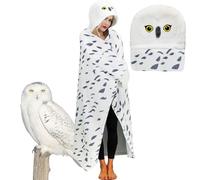Wearable Blanket Hoodie, Snowy Owl Hooded Blanket Cloak with Gloves, Super Soft Owl Gifts for Adults Kids Birthday Holiday (Snowy Owl)