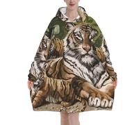 Wearable Blanket Hoodie, Tigers Oversized Flannel Sweatshirt Blanket for Men Women