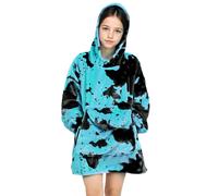 Wearable Blanket Hoodies Kids Teal Blue Oversize Flannel Sweatshirt Blanket with Pocket Turquoise Fleece Hooded Blanket Birthday Gifts for Boys Girls