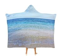 Wearable Blanket, Ocean Decor Wearable Hooded Blanket for Adults, Wavy Crystal Sea and Bright with Clouds at The, Soft Warm Cozy, 50 x 60inches, Studying Reading Snuggling Napping Office, Cream Blue