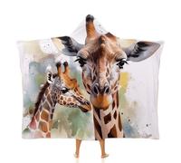 Wearable Blanket Poncho Cape Wrap Oversized Soft Warm Throw Blankets for Adult Watercolor Deer Giraffe Blanket Hoodie