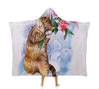 Wearable Blanket, Valentines Day Wearable Hooded Blanket for Adults, Be My Love Theme with Little Cute Baby Kitten, Soft Warm Cozy, 50 x 60inches, Gifts for Women Adults Girls and Kid, Multicolor