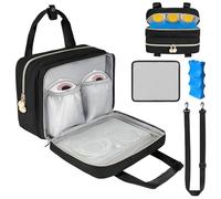Wearable Breast Pump Bag with Cooler Compartment Compatible with Momcozy M5/S12 Pro, Elvie & Medela Pump, Carrying Case with a Ice Pack & Waterproof Mat for Breast Pump and Accessories, Black