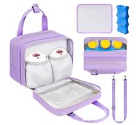 Wearable Breast Pump Bag with Cooler Compartment Compatible with Momcozy M5/S12 Pro, Elvie & Medela Pump in Style, Carrying Case with a Ice Pack & Waterproof Mat for Breast Pump and Accessories,Purple