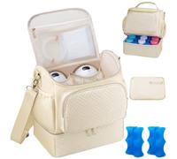 Wearable Breast Pump Bag with Cooler Compartment Compatible with Willow/Elvie/Medela/Momcozy M5/S12 Pro, Breast Milk Cooler Travel Bag with Ice Pack & Mat, Pumping Bags for Work, Beige