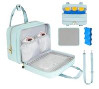 Wearable Breast Pump Bag with Cooler Compartment Compatible with Willow,Elvie,Medela Pump&Momcozy S12 Pro, Carrying Case with a Ice Pack & Waterproof Mat for Breast Pump and Accessories, Blue
