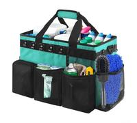 Wearable Cleaning Caddy Bag with Adjustable Straps - 600D Heavy Duty Organiser for Housekeeping Tools - Black Green 15.4x9.8x22.9cm