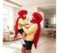 Wearable Dinosaur Skeleton Plush, Dino Outfit 3D Skull Headpiece with Plush Spine, Realistic Dinosaur Skeleton Great for Halloween Party Family Dress-Up for Kids Adult, 75 Cm (Red)