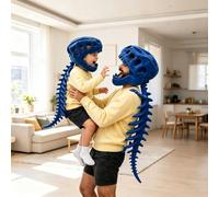 Wearable Dinosaur Skeleton Plush, Dino Outfit 3D Skull Headpiece with Plush Spine, Realistic Dinosaur Skeleton Great for Halloween Party Family Dress-Up for Kids Adult, 75 Cm (Blue)