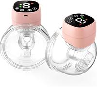 Wearable Electric Breast Pump, Ultra-Silent Operation with Long Battery Life, Rechargeable, Hands-Free Design, 9 Levels/3 Modes, BPA-Free (Twin Pack)(Pink