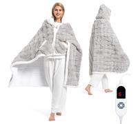 Wearable Heated Blanket Hoodie, Luxury Faux Fur & Sherpa Electric Throw Blanket, Heated Shawl Wraps Poncho with Pockets for Women Men, 3 Heat Levels & 12H Timer, ETL & FCC Certified 40"x70" Light Grey