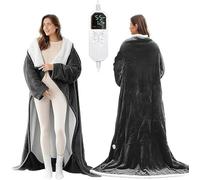 Wearable Heated Blanket Portable with Sleeves & Foot Pocket - Electric Snuggle Throw Blanket, 6 Heat Settings, 1-12H Auto Shut-Off, for Her/Him/Family,Grey,127x177cm