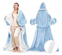 Wearable Heated Blanket with Foot Pocket, Electric Wearable Throw Blanket with Sleeves, Hood, Portable Heated Blanket with 8 Heat Settings, 1-10 Hours Auto Shut-off, Gift for Family, Friends, 50*70"
