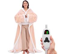 Wearable Heated Throw Blanke Electric Snuggle - Heated Robe with Foot Pocket for Adult, Winter Gifts for Mom Women 5-Position Timer 10-Heating Levels,50 * 70",Pink
