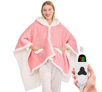 Wearable Heated Throw Blanket Electric Shawl - Heated Robe Poncho Blanket Hoodie for Adult, Winter Gifts for Mom Women Girlfriend Grandma 5-Position Timer 10-Heating Levels,Pale pink
