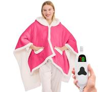 Wearable Heated Throw Blanket Electric Shawl - Heated Robe Poncho Blanket Hoodie for Adult, Winter Gifts for Mom Women Girlfriend Grandma 5-Position Timer 10-Heating Levels,Fuchsia