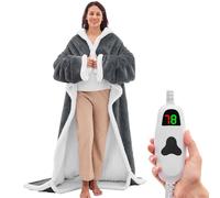Wearable Heated Throw Blanket Electric Snuggle - Heated Robe with Foot Pocket for Adult, Winter Gifts for Mom Women 5-Position Timer 10-Heating Levels,50 * 70",Charcoal Gray