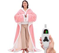Wearable Heated Throw Blanket Electric Snuggle - Heated Robe with Foot Pocket for Adult, Winter Gifts for Mom Women 5-Position Timer 10-Heating Levels,50 * 70",Pale pink