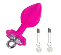 Wearable Luxury Butt Plug Masturbator Pull Ring Silicone Butt Plug with Adjustable Nipple Clamps Waterproof Anal Sex Toy for Women
