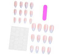 Wearable Manicure Tips Almond Blue Gradient Pearl Accent False Tips with 3D Sea Star French Design, 24 Piece Manicure Set
