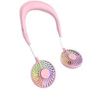 Wearable Neck Fan, Handsfree Mini USB Fan Rechargeable Portable Personal Fan, Desk Fan, Necklace Fan with Dual Wind Head 3 Speeds LED Light for Traveling Sport Outdoor Camping Office Room (Pink)
