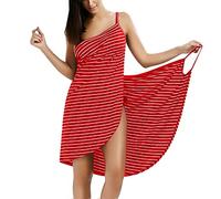 Wearable Towel Bathrobe, Plus size towel wrap for Women, Wearable bath towel, Striped Backless Wrap Beach Dress Bikini Cover Ups (Color : Rose red, Size : S)