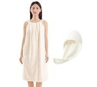 Wearable Towels for Women with Microfiber Hair Towel, Quick Dry Lightweight Bathrobe Set, Shower Wrap Towel Dress for Women After Shower, Long Robes (White)
