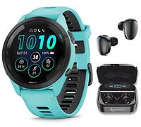 Wearable4U Garmin Forerunner 265 Music GPS Running 46 mm Smartwatch, Aqua with AMOLED 1.3 in Touchscreen Display Black Earbuds Bundle