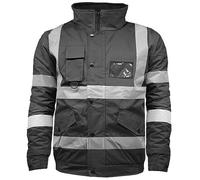 WearAll Hi Vis High Visibility Safety Security Reflective Protective Waterproof, Windproof Padded Workwear Bomber Jacket Coat With Concealed Hood Black L