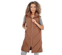 WearAll Italian Quilted Padded Pockets Hooded Long-Length Zip up Long Gilet For Women Premium Polyester Construction for Comfort & Durability Brown 10-18