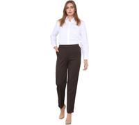 WearAll Ladies 2-Way Stretch Half Elasticated Waist Work Office Trousers with Pockets Pull-On Straight Leg Comfort Fit Pants Machine Washable Brown 10W / 25L