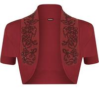WearAll Ladies Beaded Shrug Short Sleeved Cardigan Top - Wine - 12/14