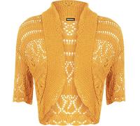 WearAll Ladies Crochet Shrug Knitted Bolero Top Women Cardigan - Mustard - 8/10