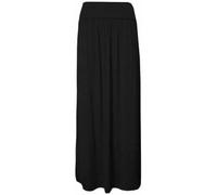 WearAll Ladies Full Length Long Skirts for Women Plus Size High Waist Fold Over Womens Pleated High Waisted Elasticated Plain Gypsy Casual Stretchy Maxi Skirt Black 16-18
