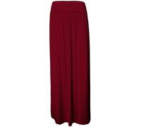 WearAll Ladies Full Length Long Skirts for Women Plus Size High Waist Fold Over Womens Pleated High Waisted Elasticated Plain Gypsy Casual Stretchy Maxi Skirt Wine 24-26