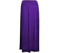 WearAll Ladies Full Length Long Skirts for Women Plus Size High Waist Fold Over Womens Pleated High Waisted Elasticated Plain Gypsy Casual Stretchy Maxi Skirt Purple 8-10