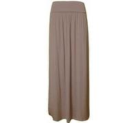 WearAll Ladies Full Length Long Skirts for Women Plus Size High Waist Fold Over Womens Pleated High Waisted Elasticated Plain Gypsy Casual Stretchy Maxi Skirt Mocha 24-26