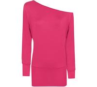 WearAll Ladies Off Shoulder Batwing Long Sleeved Plain T-Shirt Womens Tunic Top - Cerise - 18-20