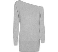 WearAll Ladies Off Shoulder Batwing Long Sleeved Plain T-Shirt Womens Tunic Top - Light Grey - 16-18